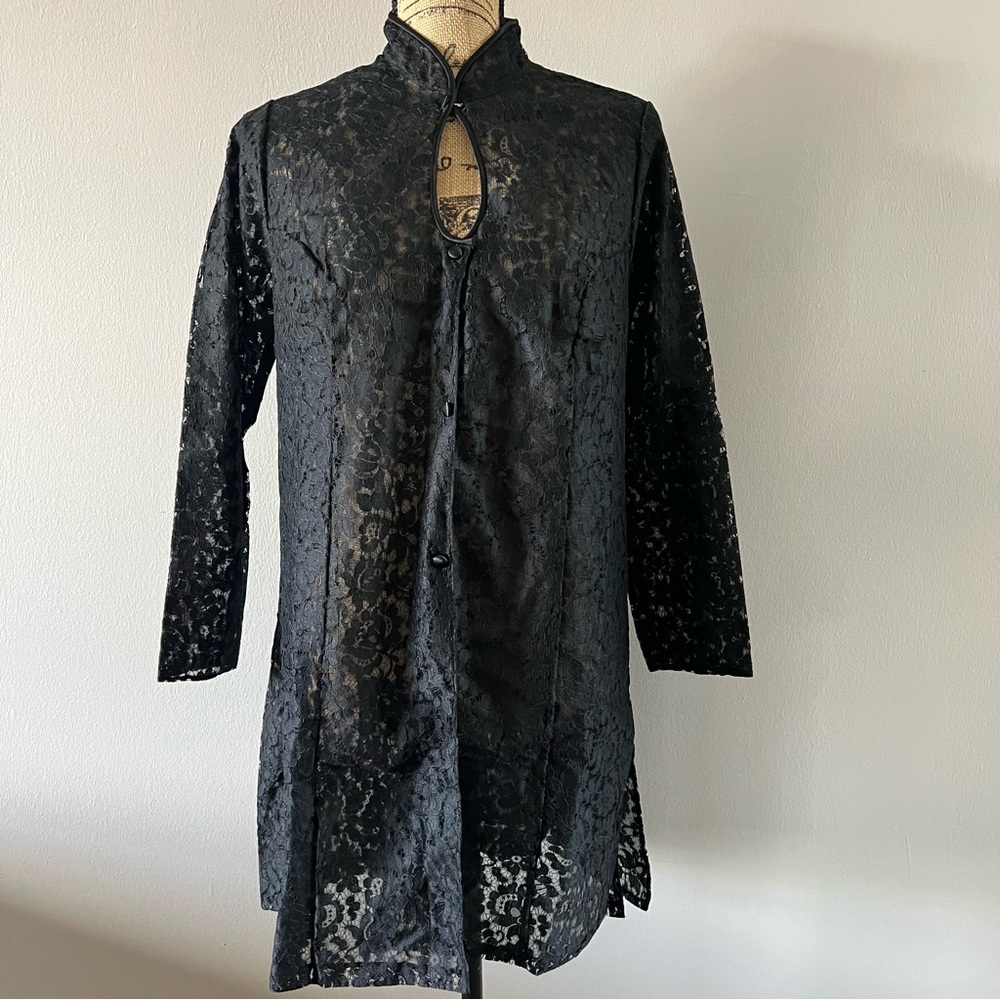 Vintage Gotham Lingerie Black Lace Jacket With Mandarin Collar Size Large - Picture 1 of 8